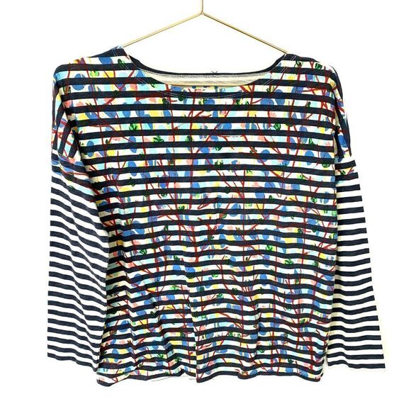 J. Crew Michael De Feo Navy White Striped Top - Picture 4 of 8